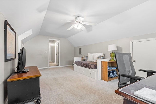 2838 Candleberry Ct, Charlotte, NC 28210 - bedroom with carpet floors, vaulted ceiling, ceiling fan, and a desk