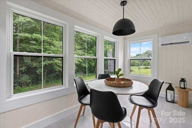 2704 Kool Park Rd NE, Hickory, NC 28601 - dining area with an AC wall unit, wooden ceiling, and wood walls