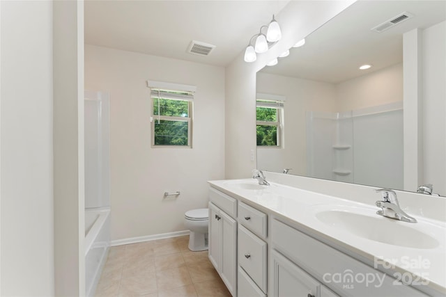 15213 Red Canoe Way, Charlotte, NC 28278 - bathroom featuring double vanity, tile patterned floors, and bathing tub / shower combination