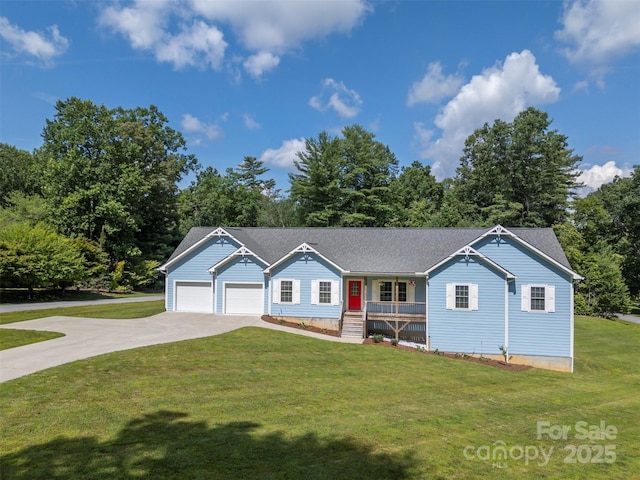 321 Benjamins Way Unit 48, Hendersonville, NC 28792 - ranch-style house featuring a porch, driveway, a front yard, and an attached garage