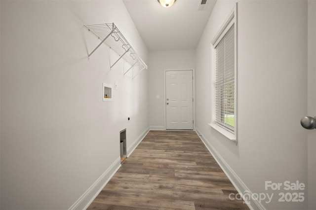 321 Benjamins Way Unit 48, Hendersonville, NC 28792 - washroom featuring washer hookup, dark wood finished floors, and electric dryer hookup
