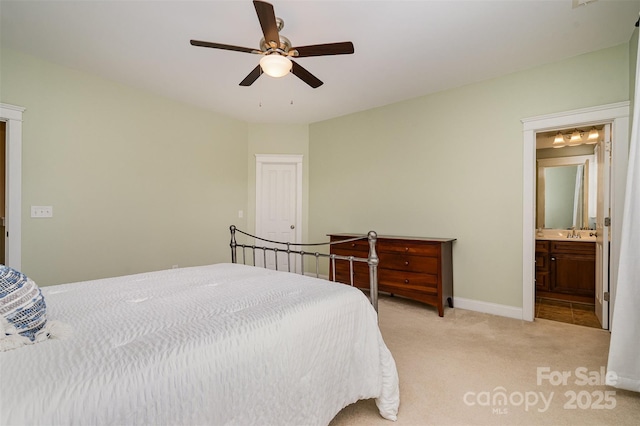 13714 Morehouse St, Huntersville, NC 28078 - bedroom with light colored carpet, ensuite bathroom, and ceiling fan