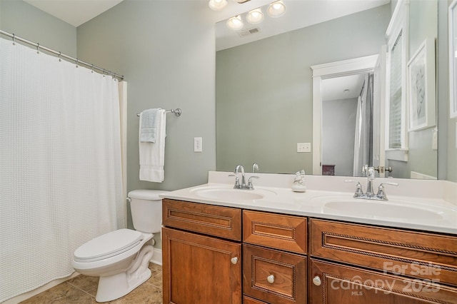13714 Morehouse St, Huntersville, NC 28078 - bathroom with double vanity, tile patterned flooring, and curtained shower