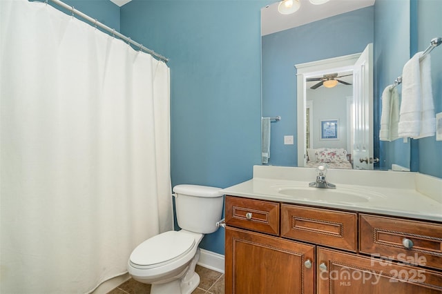 13714 Morehouse St, Huntersville, NC 28078 - full bathroom featuring vanity, tile patterned flooring, ceiling fan, and a shower with shower curtain