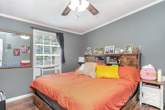 824 Brevard Place Rd, Iron Station, NC 28080 - bedroom featuring wood finished floors, crown molding, and ceiling fan