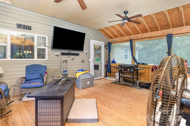 824 Brevard Place Rd, Iron Station, NC 28080 - wooden terrace featuring a ceiling fan