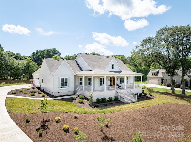 416 Yorkfield Dr, Shelby, NC 28150 - view of front of property with crawl space, covered porch, driveway, a garage, and a front yard