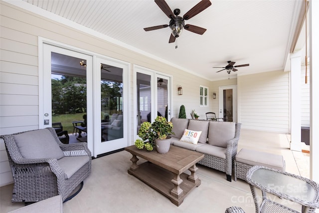 416 Yorkfield Dr, Shelby, NC 28150 - view of patio / terrace with a ceiling fan, outdoor lounge area, and french doors