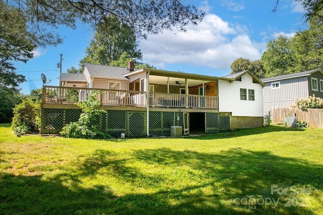 169 Montview Cir, Brevard, NC 28712 - rear view of property featuring a deck, ceiling fan, and a chimney