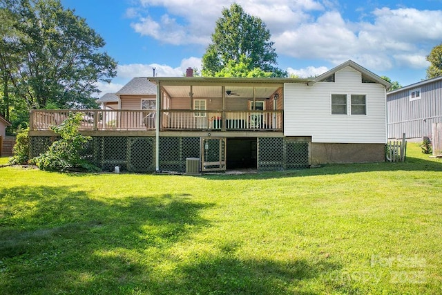 169 Montview Cir, Brevard, NC 28712 - back of house with a deck, a lawn, and a ceiling fan