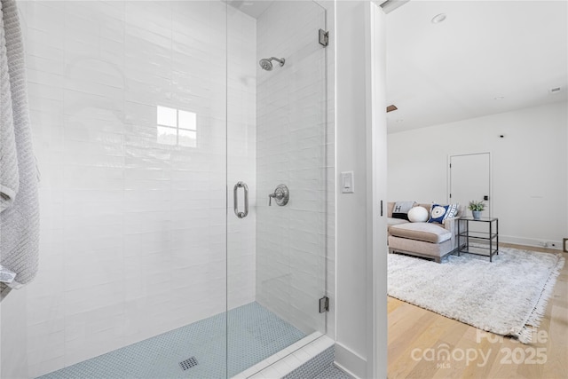 1401 Heather Ln, Charlotte, NC 28209 - full bathroom with a shower stall and wood finished floors