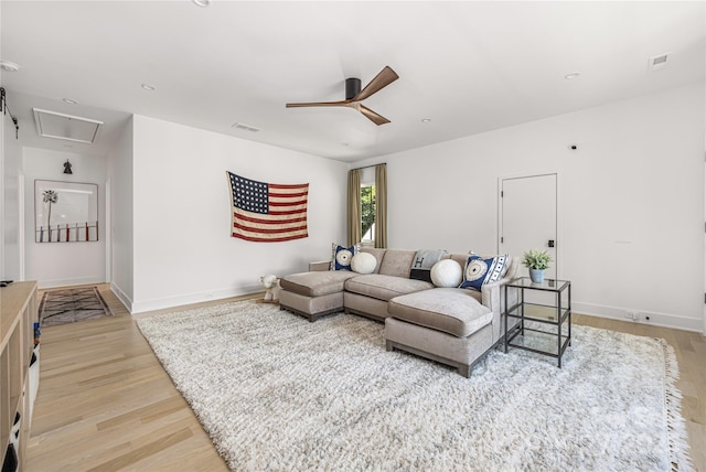 1401 Heather Ln, Charlotte, NC 28209 - living area featuring attic access, ceiling fan, light wood-type flooring, and recessed lighting