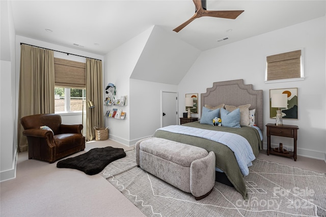 1401 Heather Ln, Charlotte, NC 28209 - carpeted bedroom with ceiling fan and vaulted ceiling