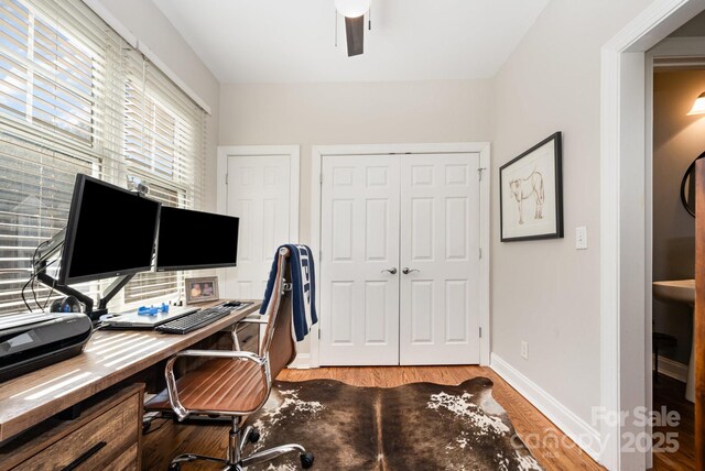 4937 S Hill View Dr, Charlotte, NC 28210 - office with light wood finished floors and a ceiling fan