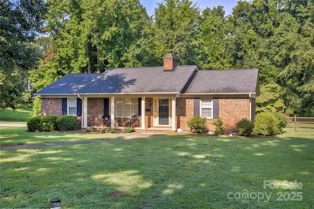 1828 Independence Sq, Kannapolis, NC 28081 - ranch-style home featuring brick siding, covered porch, a chimney, and roof with shingles