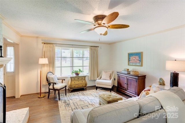 1828 Independence Sq, Kannapolis, NC 28081 - living area with ornamental molding, a ceiling fan, light wood-type flooring, and a textured ceiling