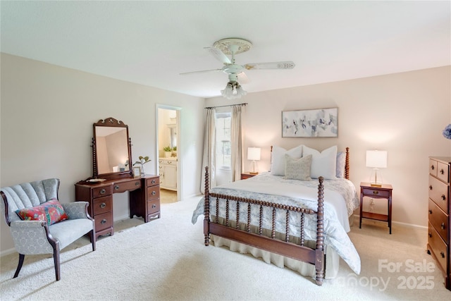 1828 Independence Sq, Kannapolis, NC 28081 - bedroom with light colored carpet, ceiling fan, and ensuite bathroom