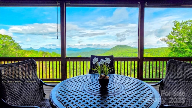 71 Raptor Way, Sapphire, NC 28774 - wooden deck with a mountain view and outdoor dining space