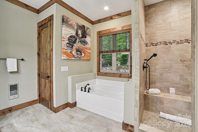 71 Raptor Way, Sapphire, NC 28774 - bathroom with a garden tub, heating unit, and a tile shower