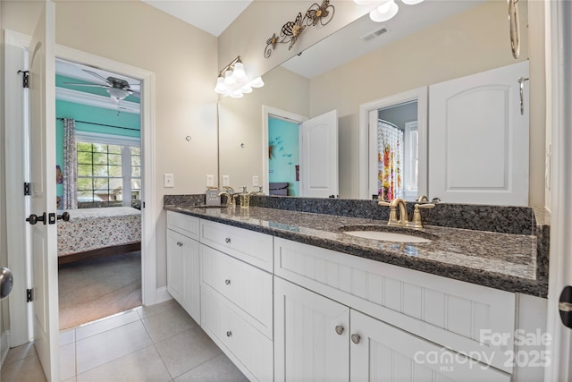233 Highland Forest Dr, Clover, SC 29710 - ensuite bathroom featuring double vanity, tile patterned flooring, and ceiling fan