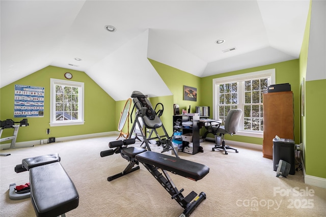 233 Highland Forest Dr, Clover, SC 29710 - exercise area with vaulted ceiling and carpet flooring