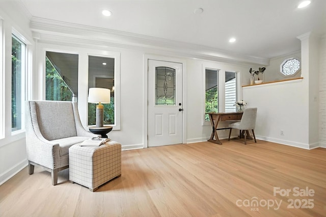 6542 Cross Field Ln, Charlotte, NC 28226 - sitting room with ornamental molding, healthy amount of natural light, light wood-type flooring, and recessed lighting