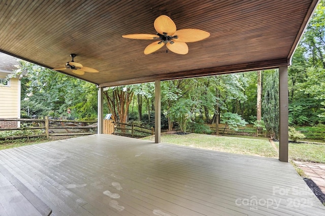 6542 Cross Field Ln, Charlotte, NC 28226 - deck with a ceiling fan and a fenced backyard