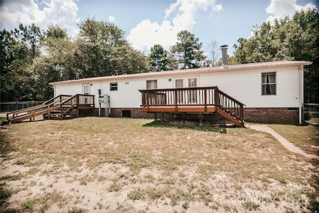 8221 Feather Run Rd, Kershaw, SC 29067 - back of house with a deck, stairway, and crawl space