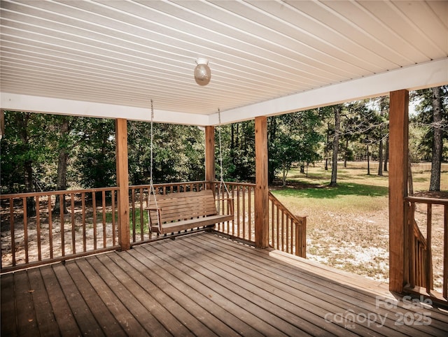 8221 Feather Run Rd, Kershaw, SC 29067 - wooden deck featuring view of scattered trees