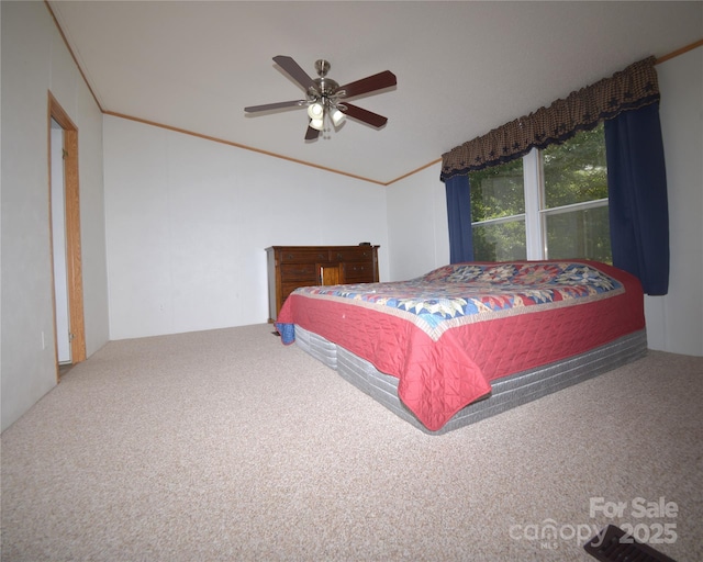 8221 Feather Run Rd, Kershaw, SC 29067 - bedroom with lofted ceiling, ceiling fan, and carpet floors