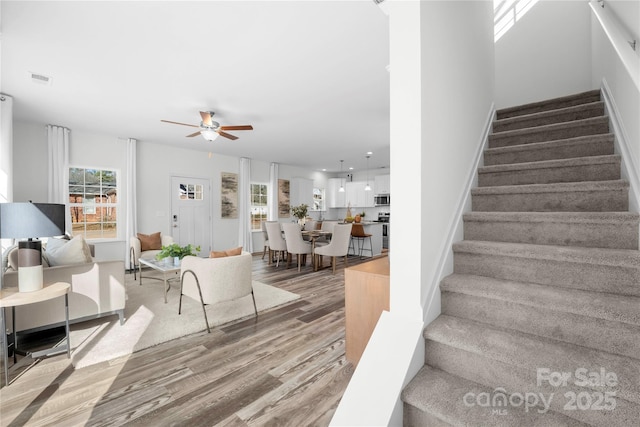 167 Dry Dock Loop, Mooresville, NC 28117 - staircase with wood finished floors and a ceiling fan