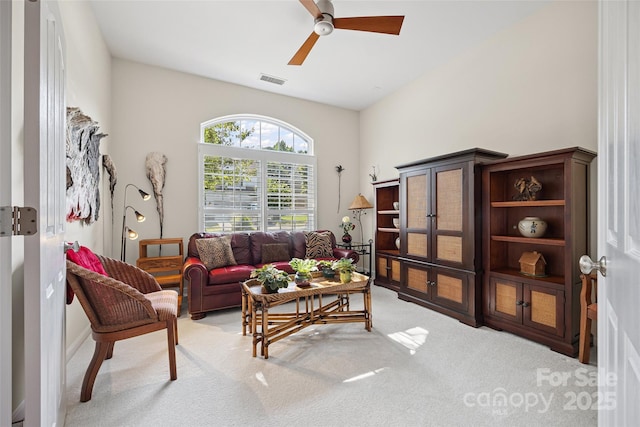 16833 Rudence Ct, Charlotte, NC 28278 - living room with ceiling fan and light carpet