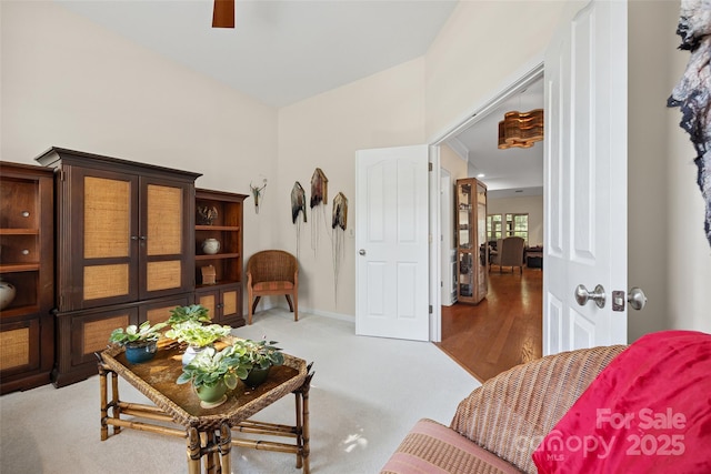 16833 Rudence Ct, Charlotte, NC 28278 - sitting room with light carpet and a ceiling fan