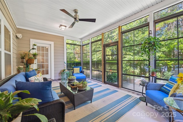 16833 Rudence Ct, Charlotte, NC 28278 - sunroom / solarium featuring an outdoor hangout area and a ceiling fan