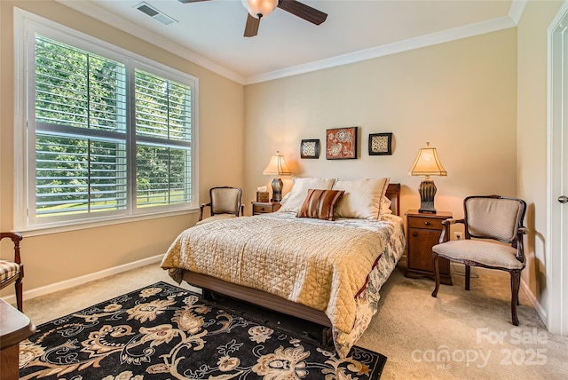 2599 Treeline Dr, Concord, NC 28027 - bedroom with carpet floors, ornamental molding, and a ceiling fan