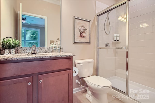 2599 Treeline Dr, Concord, NC 28027 - bathroom with a shower stall, vanity, and tile patterned floors