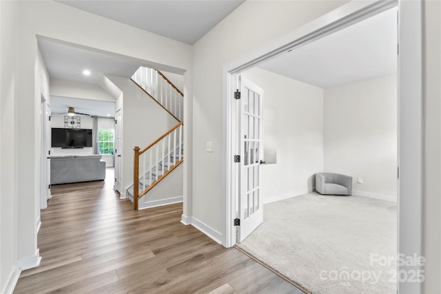 1013 Augustus Beamon Dr, Indian Trail, NC 28079 - foyer featuring stairway, wood finished floors, ceiling fan, and recessed lighting