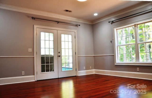 3645 Lake Bluff Dr, Sherrills Ford, NC 28763 - doorway to outside with french doors, wood finished floors, ornamental molding, and recessed lighting