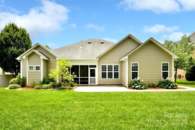 551 Brightleaf Pl NW, Concord, NC 28027 - back of property with a patio area, a lawn, roof with shingles, and a sunroom