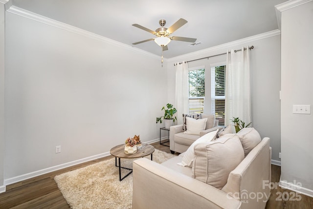 508 Morrows Turnout Way Unit 97, Pineville, NC 28134 - living area featuring wood finished floors, ceiling fan, and ornamental molding