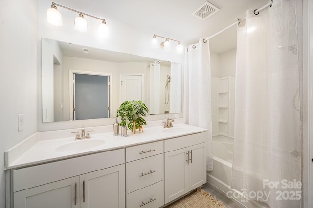 508 Morrows Turnout Way Unit 97, Pineville, NC 28134 - bathroom with double vanity and shower / bath combo with shower curtain