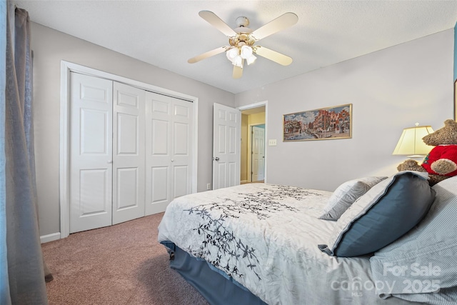 7029 Scuppernong Ct, Charlotte, NC 28215 - bedroom with carpet floors, a closet, and a ceiling fan
