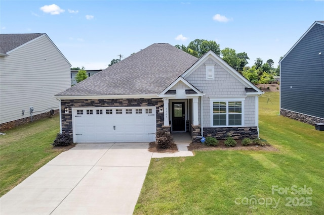 3505 Sycamore Crossing Ct, Mount Holly, NC 28120 - craftsman-style house featuring an attached garage, stone siding, concrete driveway, and a front yard