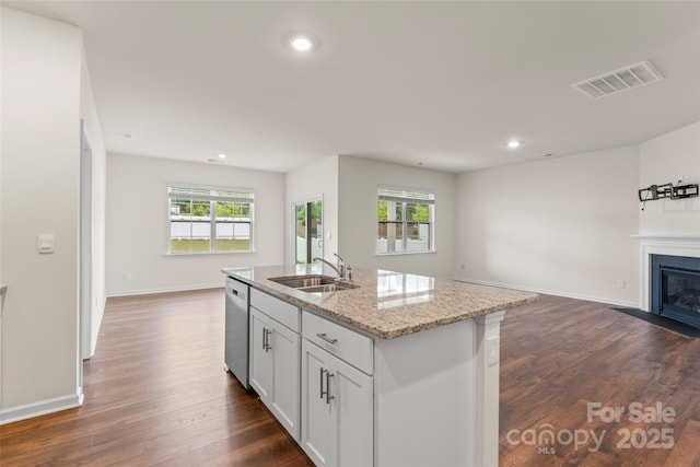 3505 Sycamore Crossing Ct, Mount Holly, NC 28120 - kitchen with open floor plan, dark wood-style flooring, light stone countertops, healthy amount of natural light, and recessed lighting