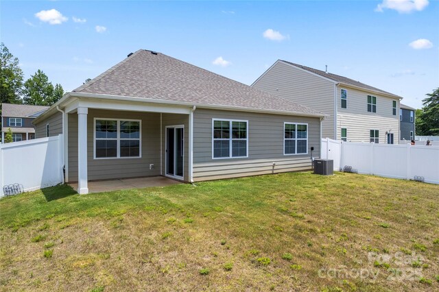 3505 Sycamore Crossing Ct, Mount Holly, NC 28120 - back of property featuring a fenced backyard, a patio, and roof with shingles