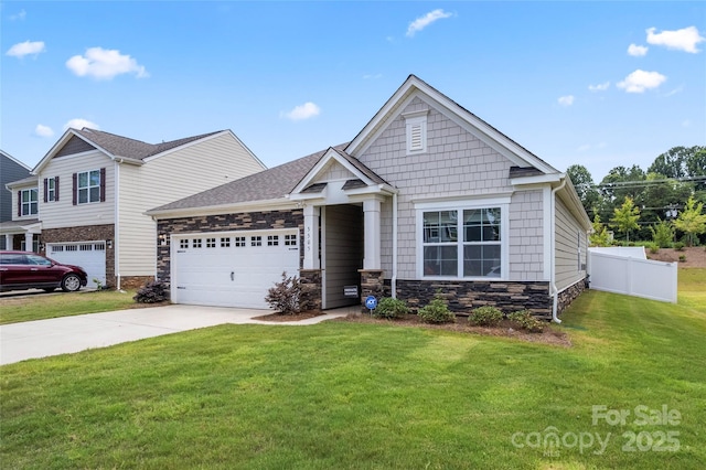 3505 Sycamore Crossing Ct, Mount Holly, NC 28120 - craftsman-style house featuring concrete driveway, stone siding, and an attached garage