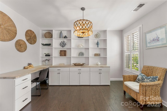17514 Julees Walk Ln, Davidson, NC 28036 - office featuring built in study area and dark wood-style floors