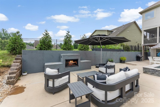 17514 Julees Walk Ln, Davidson, NC 28036 - view of patio / terrace featuring an outdoor living space with a fireplace and grilling area