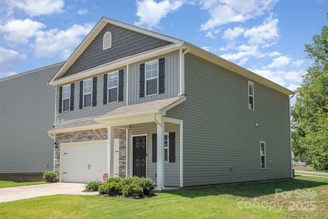 2014 Karen Woods Ln, Charlotte, NC 28216 - craftsman-style house featuring a garage, driveway, board and batten siding, and a front yard