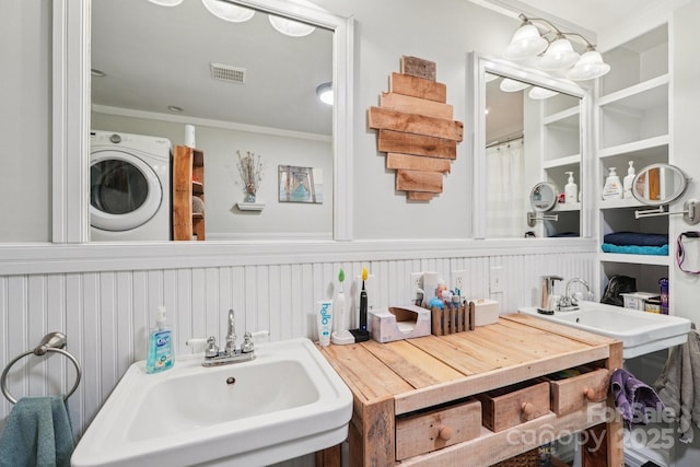 3770 Buck Point Rd, Catawba, NC 28609 - bathroom with washer / dryer and ornamental molding